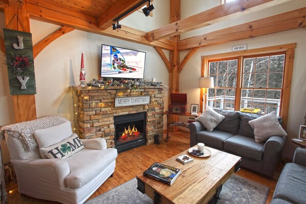 Smart TV, fireplace, video games, table football