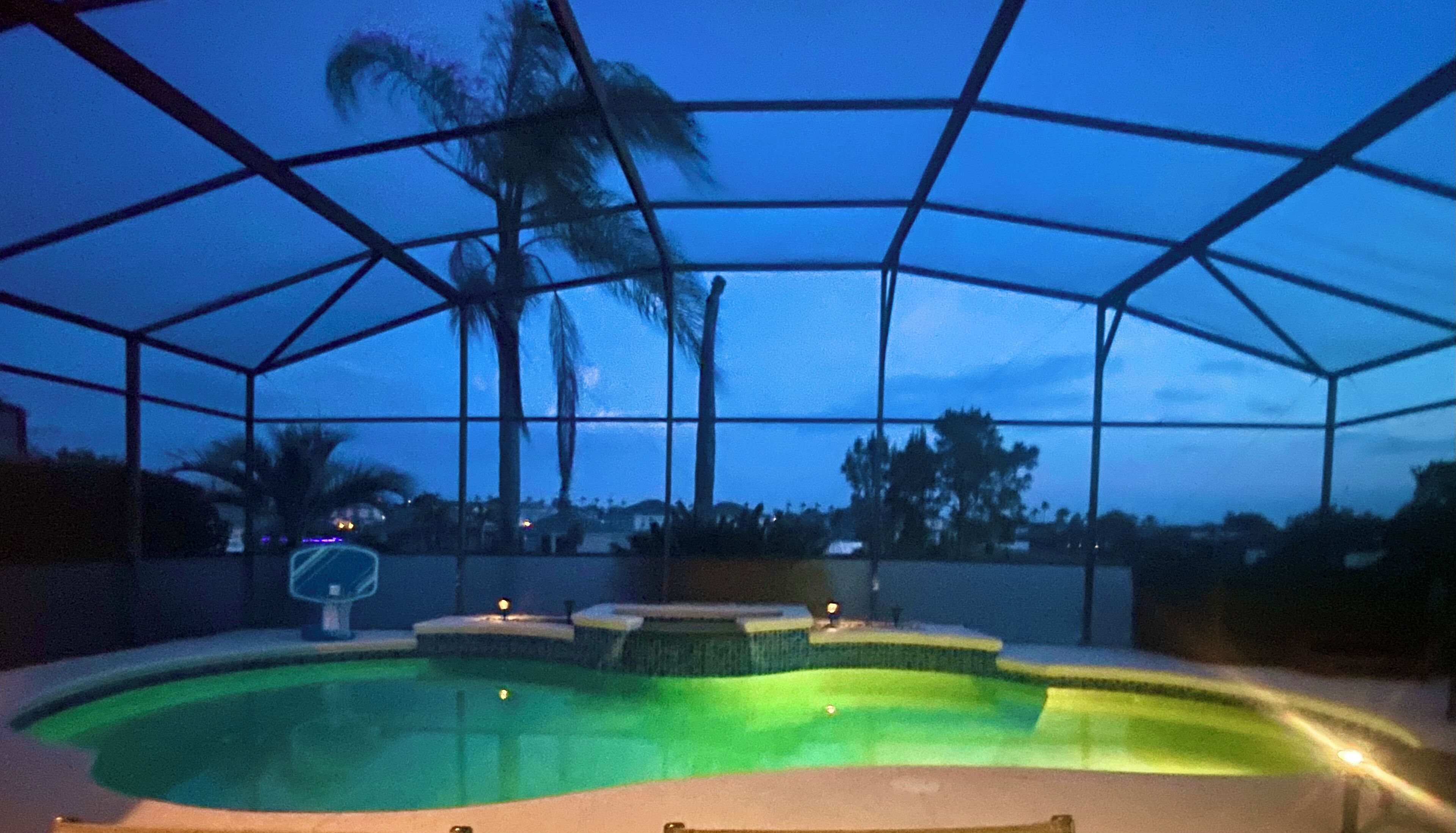 South Facing Pool at Night. 