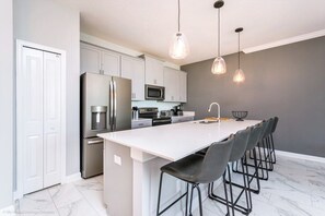 Fridge, microwave, oven, dishwasher