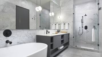 Bañera y ducha independientes, artículos de tocador de diseñador