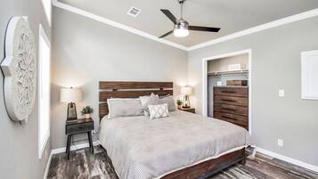 1 bedroom, desk, iron/ironing board, travel crib