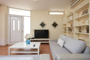 Smart TV, fireplace, video games, DVD player