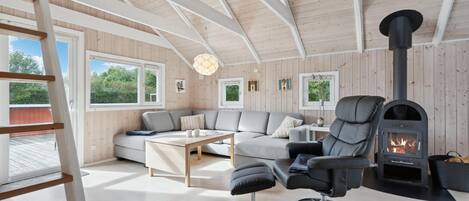 Télévision, cheminée, lecteur de DVD