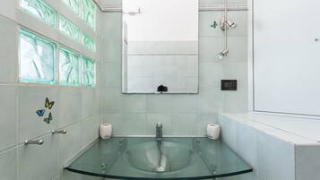 Shower, hair dryer, bidet, towels