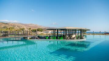 Indendørs pool, sæsonbestemt udendørs pool, liggestole