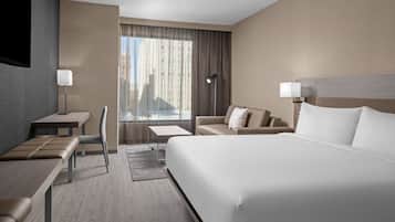 In-room safe, desk, laptop workspace, blackout curtains