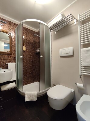 Ducha, secador de pelo, bidé y toallas