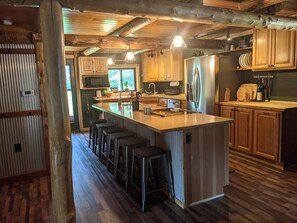 Fridge, microwave, oven, stovetop - Private 3 BR 1.5 BA log cabin on 34 acres, driveway is 150' from ATV trail (Dunbar)