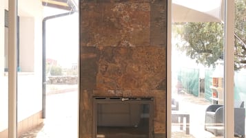 Televisión y chimenea