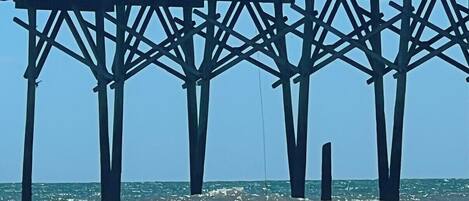 A pier with a simple, open structure and a railing.