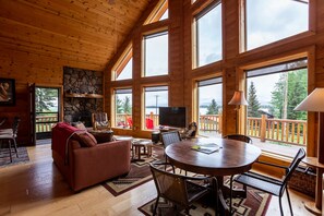 Smart TV, fireplace, DVD player, books