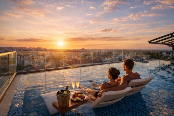 Una piscina techada, una piscina al aire libre de temporada