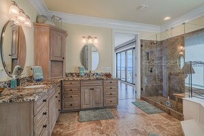Bathtub, hair dryer, towels