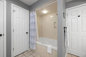 Combined shower/tub, hair dryer