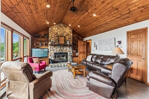 Een open haard en een dvd-speler