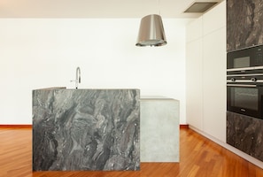 Apartment | Private kitchen | Full-size fridge, microwave, oven, stovetop