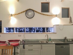 Dishwasher, high chair, cookware/dishes/utensils