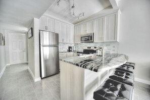 Fridge, microwave, coffee/tea maker, toaster