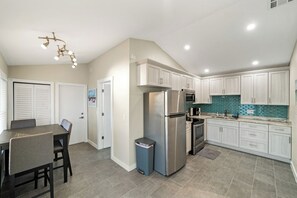 Fridge, microwave, coffee/tea maker, toaster