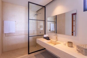 Ensemble douche/baignoire, sèche-cheveux, serviettes fournies, savon