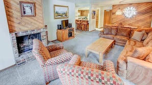 Condo, Multiple Beds, Fireplace, Mountain View (Aspen Creek #113) | Living room | Fireplace - Aspen Creek #113 - Family Friendly Condo (Mammoth Lakes)
