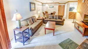 Condo, Multiple Beds, Patio, Mountain View (Aspen Creek #225) | Living area - Aspen Creek #225 - Hot Tub & Pool, Near Skiing! (Mammoth Lakes)