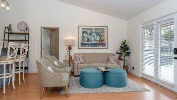 House, Multiple Beds, Balcony | Living room | 40-inch Smart TV with cable channels, TV, fireplace