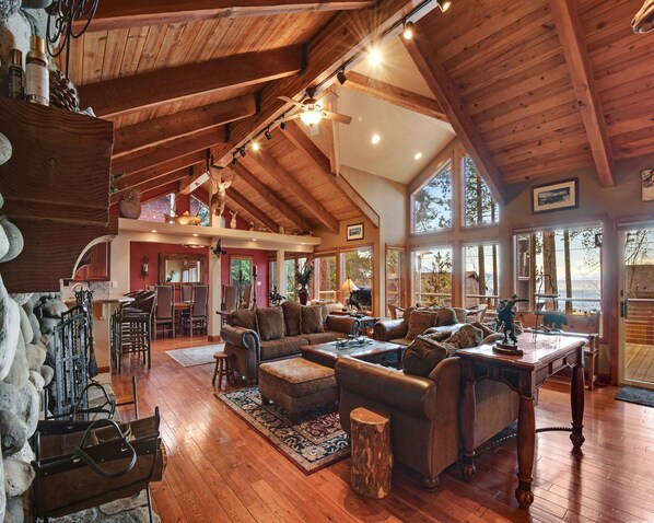 House, Multiple Beds, Hot Tub, Ocean View | Living room | 40-inch Smart TV with cable channels, TV, fireplace - Incline Village Tranquility (Incline Village)