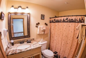 Ensemble baignoire-douche, séchoir à cheveux, serviettes fournies