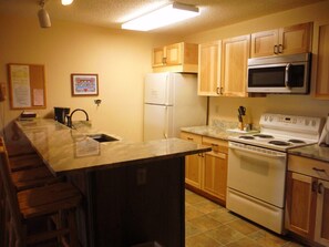 Fridge, microwave, oven, stovetop - Cozy On-Mountain Condo (Whitefish)