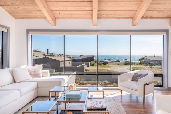 House, Multiple Beds, Patio, Ocean View | Living room | 40-inch TV with cable channels, fireplace - Ocean Song (Sea Ranch)