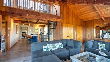 House, Multiple Beds, Hot Tub, Partial Ocean View | Living room | TV, fireplace