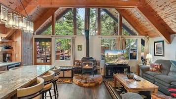 House, Multiple Beds, Patio, Mountain View (West Shore Haven) | Living area | 42-inch flat-screen TV with digital channels, fireplace