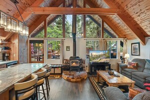 House, Multiple Beds, Patio, Mountain View (West Shore Haven) | Living area | 42-inch flat-screen TV with digital channels, fireplace