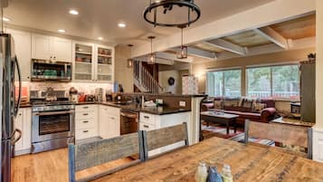 House, Multiple Beds, Fireplace, Mountain View (Serenity Woods) | Private kitchen | Fridge, microwave, oven, stovetop