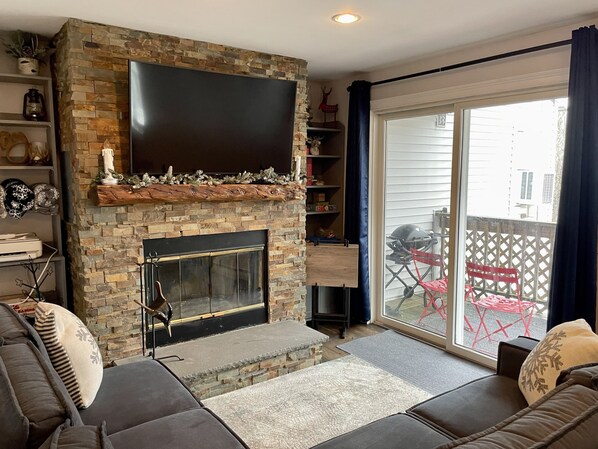 Smart TV, fireplace, video games, books