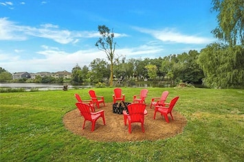 Fire pit with a river view