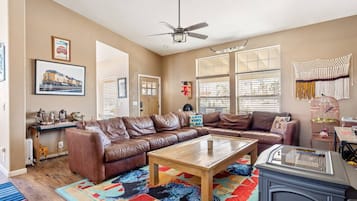 Smart TV, fireplace, video games, stereo