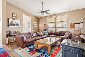 Smart TV, fireplace, video games, stereo