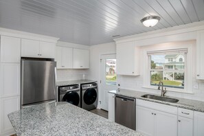 Fridge, microwave, oven, stovetop - 'Pop's Inn" - Oceanfront Home, 4 Bedrooms / 2 Bathrooms (Holden Beach)