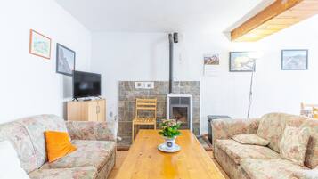 Télévision, cheminée, lecteur de DVD