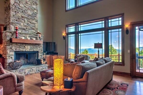 Smart TV, fireplace, video games, DVD player