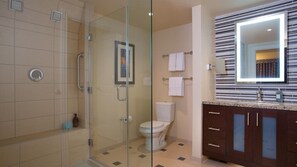 Combined shower/bathtub, jetted bath