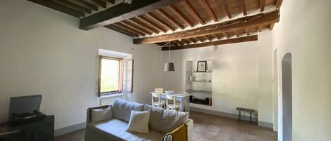 Smart-TV, Kamin, Bücher, Musikbibliothek