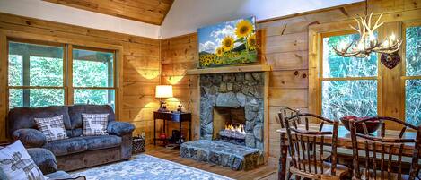 Smart TV, fireplace, DVD player, table tennis