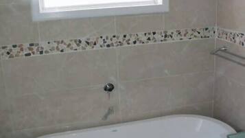 Shower, hair dryer, shampoo