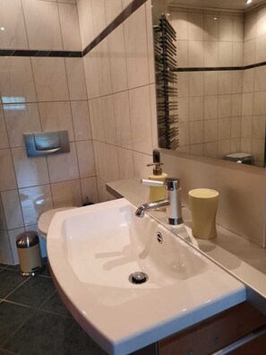 Dusche, Haartrockner, Handtücher, Seife
