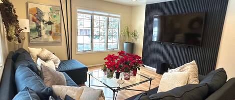 Smart TV, fireplace, computer monitors