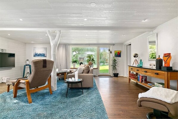 Smart-TV, Kamin, Bücher, Arbeitsbereiche