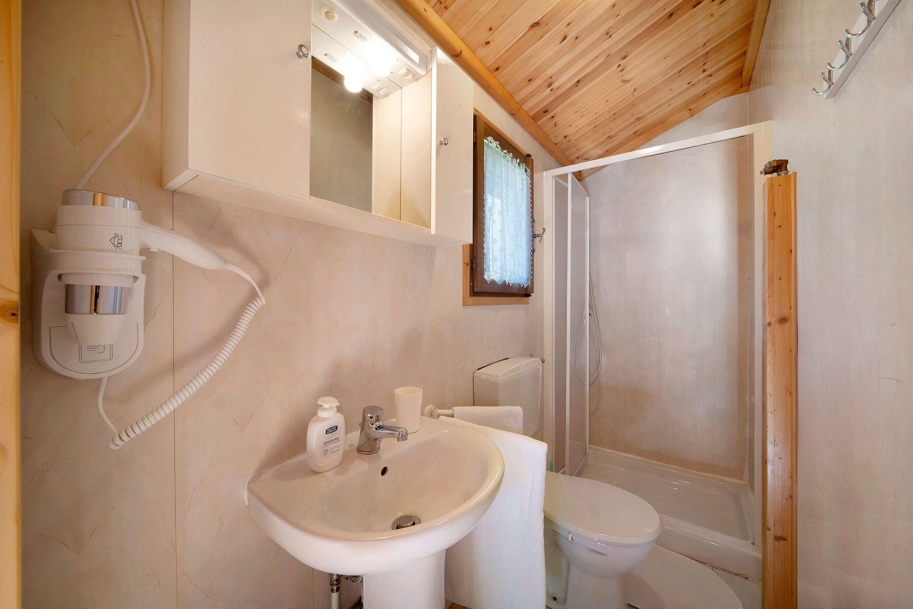 Een badkamer met een wastafel, toilet en douche.